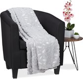 relaxdays Plaid - fleece deken - polyester - grijs - woondeken - veren - sprei - zacht 150x200cm