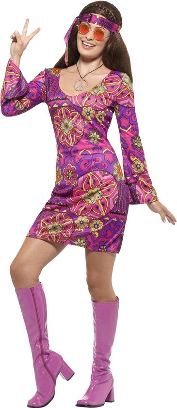 SMIFFY'S - Paarse bloemen hippie kostuum voor vrouwen - L