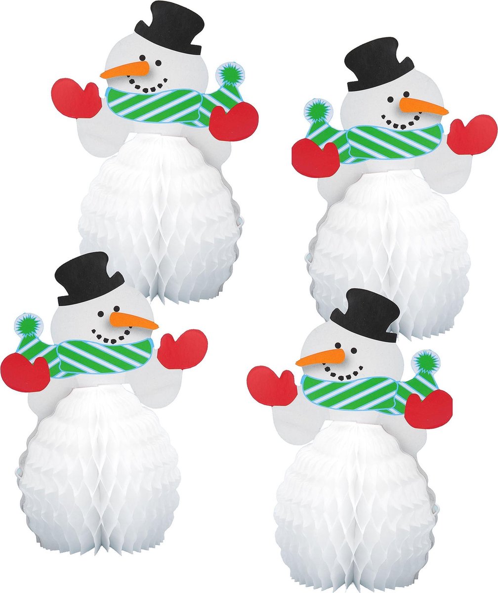 UNIQUE - 4 mini sneeuwpop versieringen