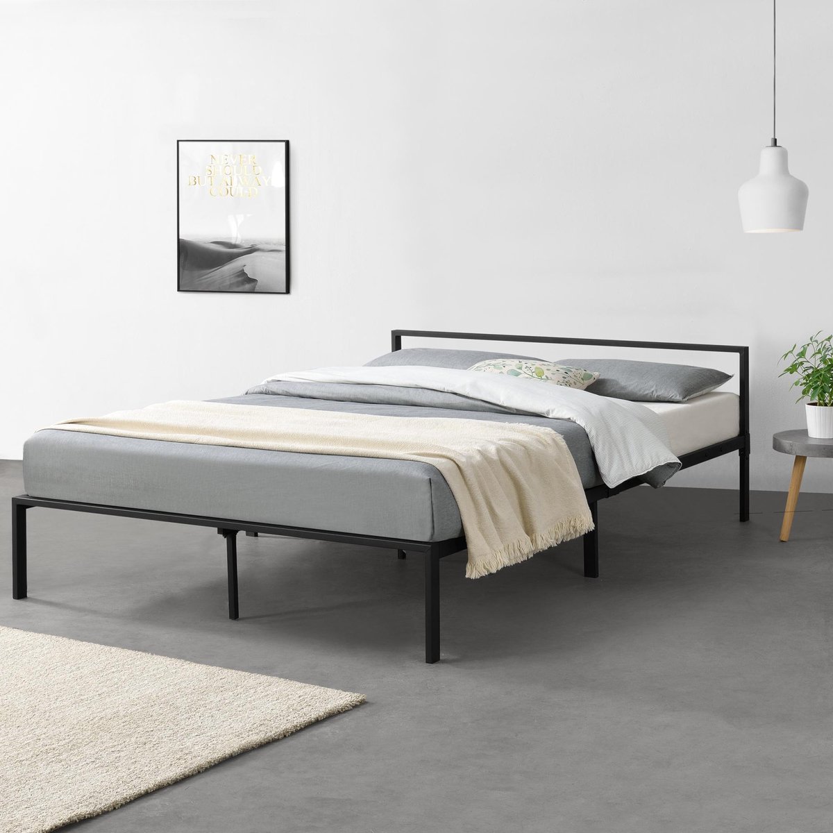 Stalen bed Imatra bedframe met bedbodem 160x200 cm zwart - en.casa