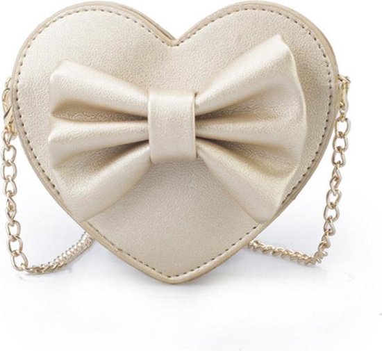 Crossbodytas - schoudertas meisjes vanaf 10 jaar - tas Crème met hartvorm en strik | bol.com