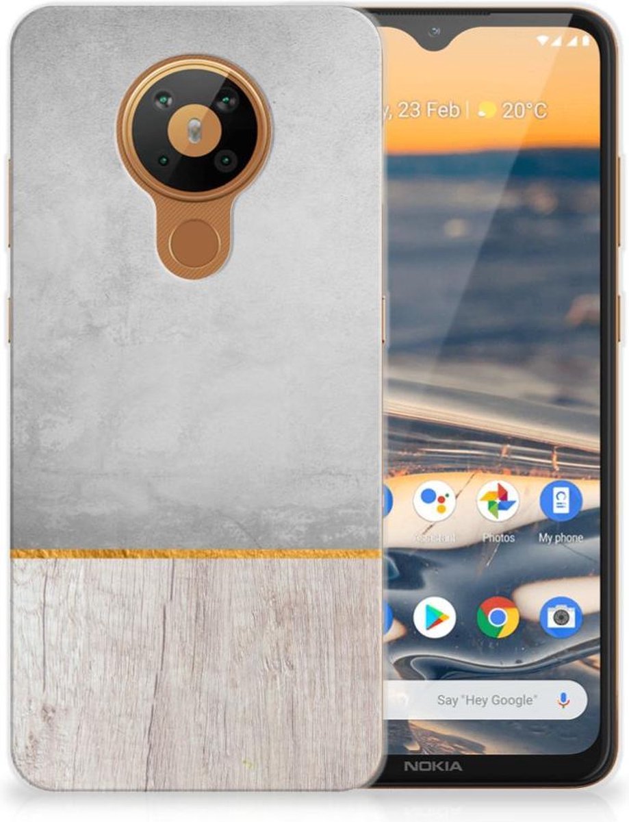 Back Cover voor Nokia 5.3 Bumper Hoesje Wood Concrete