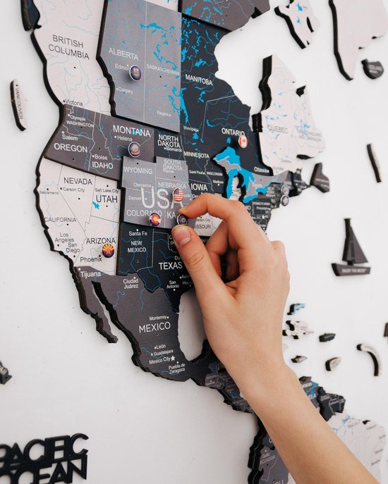 Carte du monde en bois 3D - Grijs - XL (200 x 120)