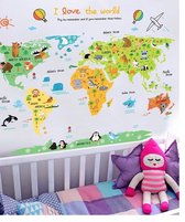Decoratieve Muursticker - Wereldkaart Cartoon - Wanddecoratie kinderen