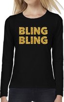 Bling Bling goud glitter t-shirt long sleeve zwart voor dames 2XL