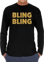 Bling bling goud glitter long sleeve t- shirt zwart heren - zwart bling bling goud glitter shirt met lange mouwen XL