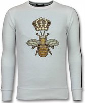 Flock Print Trui - Royal Bee Sweater Heren - Wit