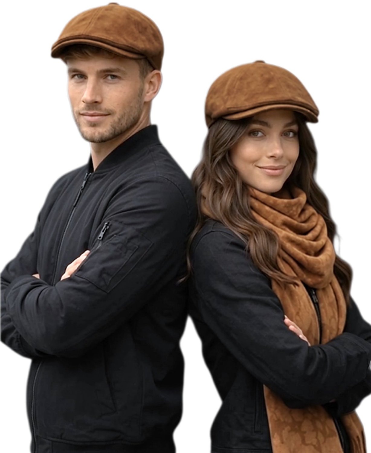 Flat cap-Platte pet-Ivy cap-Suedine-Dames-Heren-Cognac