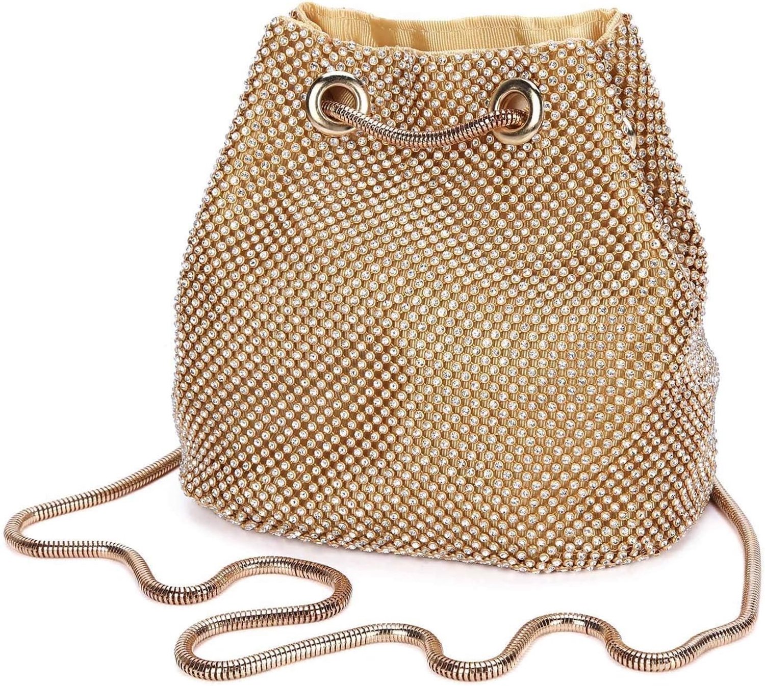 Avondtas voor dames – Clutch/schoudertas – Kleine handtas met pailletten – Tas met kettingriem voor bruiloft/disco – Goud