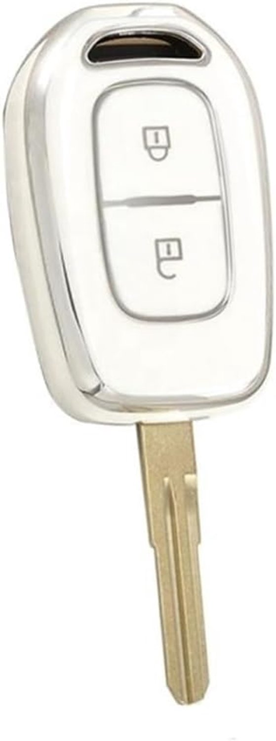 Geschikt voor Renault sleutelhoes beschermhoes voor Renault Kwid Traffic Symbool Dacia Sandero Logan Duster afstandsbediening Shell Jacket Protector accessoires 2 toetsen zilver wit