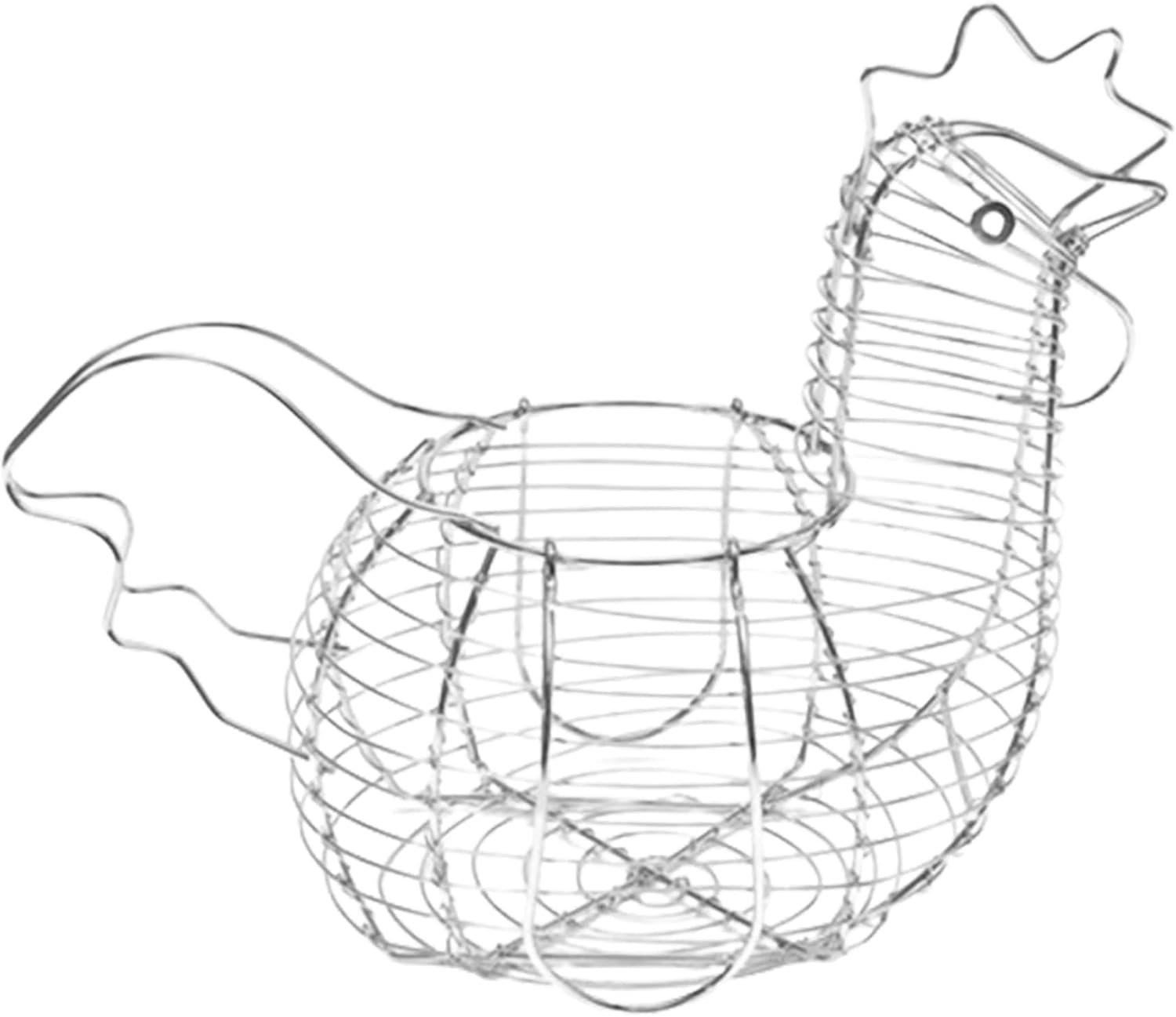 Eierhouder, aanrecht, kippeneimand met handvat, ijzerdraad, kippenhouder voor eieren, fruit, snacks, grappige opslag voor aanrecht, keuken, boerderij, paasdecoratie, zilver