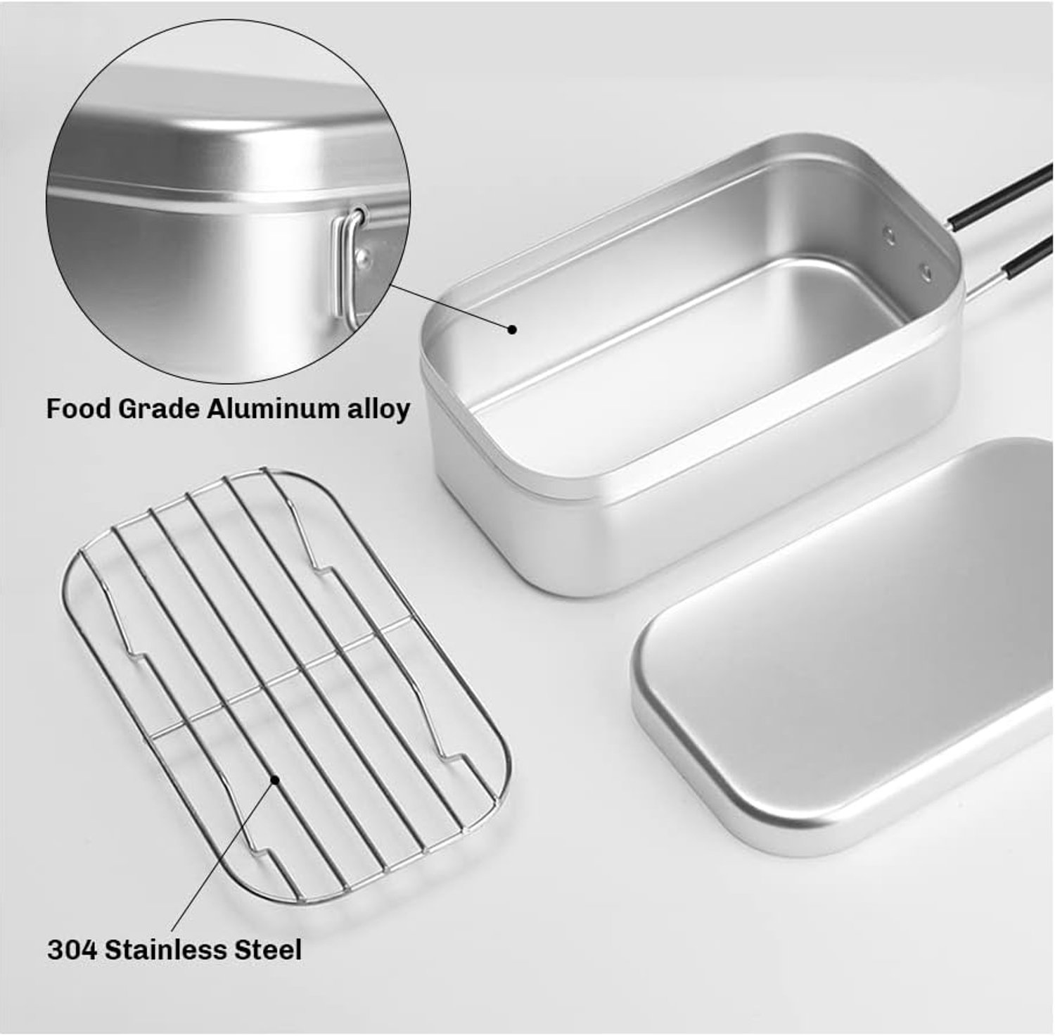 Famanu – Aluminium lunchbox kookset van 800 ml met opvouwbare handgreep voor kamperen, reizen en outdoor gebruik