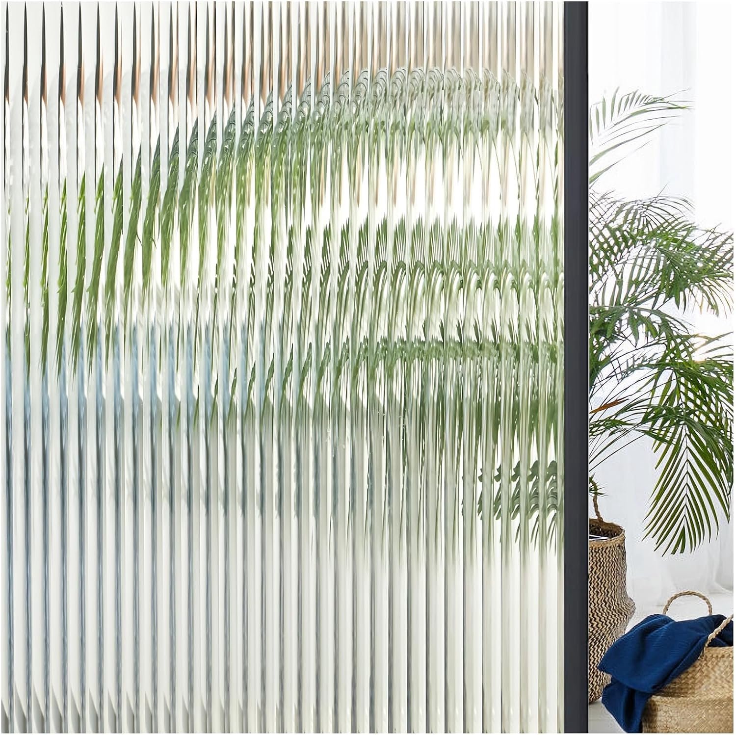 Famanu – Ondoorzichtige raamfolie, zelfklevend, zichtwerende folie met rietglas-effect, statisch hechtend, anti-UV, decoratieve folie voor thuis en kantoor, 44,5 x 300 cm