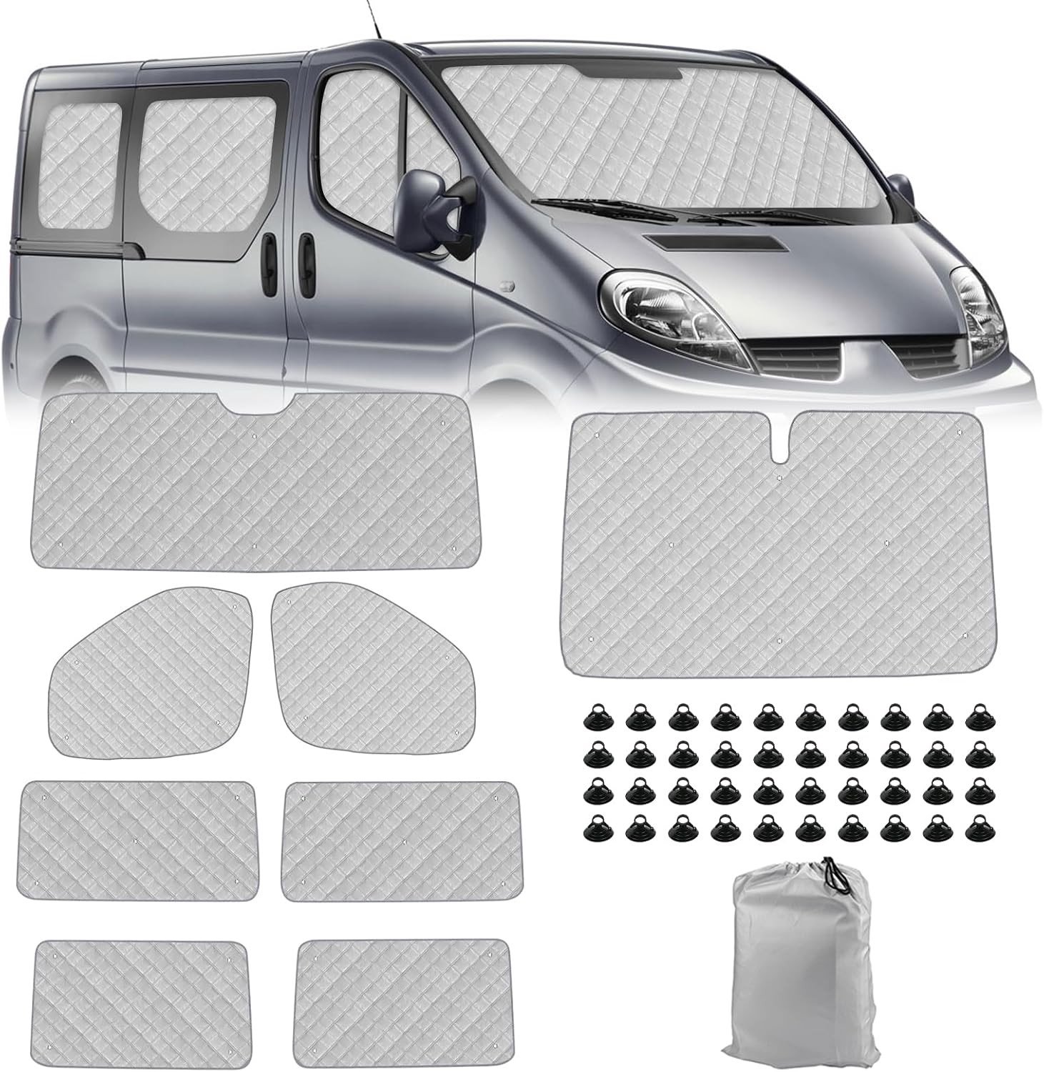 Thermische Mat Vervangingen voor Renault Trafic, Vivaro, NV300 en Talento - Zonbescherming, Opvouwbaar, Aluminium Folie, 8 Stuks