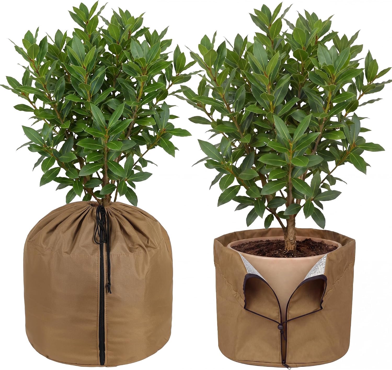 Famanu - Thermo Potbescherming voor Planten - Beschermt tegen kou in de winter - Duurzaam polyester - Bruin - 2 stuks