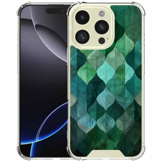 Smartphonica Geschikt voor iPhone 16 Pro Telefoonhoesje met Groene Bladeren opdruk - Draadloos op te laden - Shockproof Siliconen TPU Strong Case - Sterk Schokbestendig Telefoonhoesje geschikt voor iPhone 16 Pro