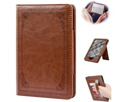 OUYLAF E-reader beschermhoes - 7 inch e‑reader hoes - e‑reader hoes - bruin - E‑reader beschermhoes met handriem - met handgreep, standaard en kaarthouder - Met handriem en automatische slaap‑ en waakfunctie - Geschikt voor Kindle Paperwhite 6