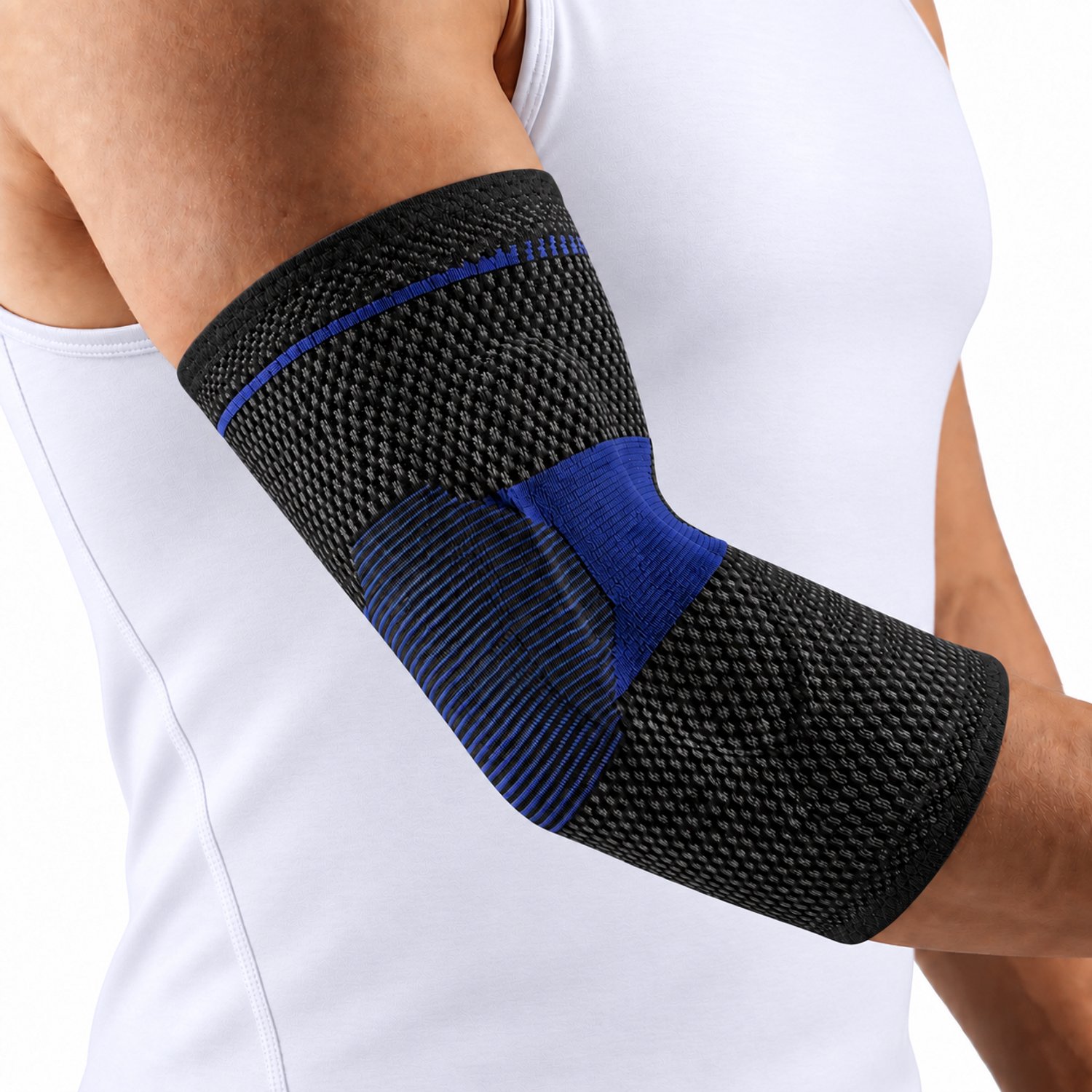 DOWO® - Elleboogbrace met siliconen pads - Elastische compressie - Tennisarm - Golfarm - Badminton - Powerlifting - Zwart - 1 stuk - Elleboogomtrek 25-29 cm