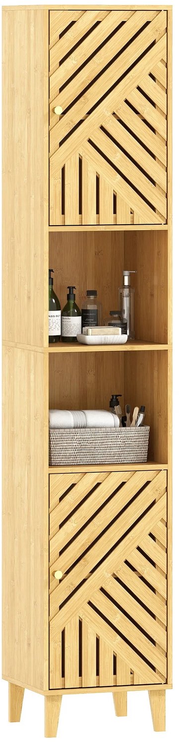 Lamor Smalle Badkamerkast - Badkamerkasten - Bamboe Kast - Kasten - Badkamermeubel - Badkamer - Opbergruimte - 32 x 30 x 170 cm