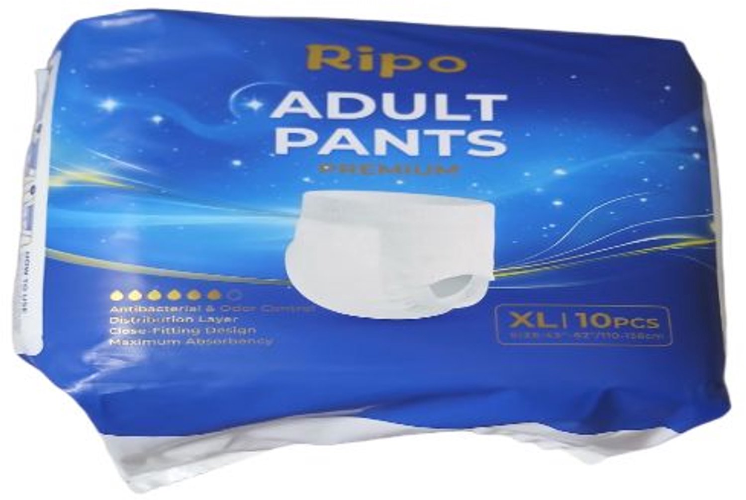 Adult Diapers. Ripo Adult Pants Premium. Size XL ( Size: 43"- 62"/110-158cm ) 10pieces per pack Unisex Adult pull up pant white