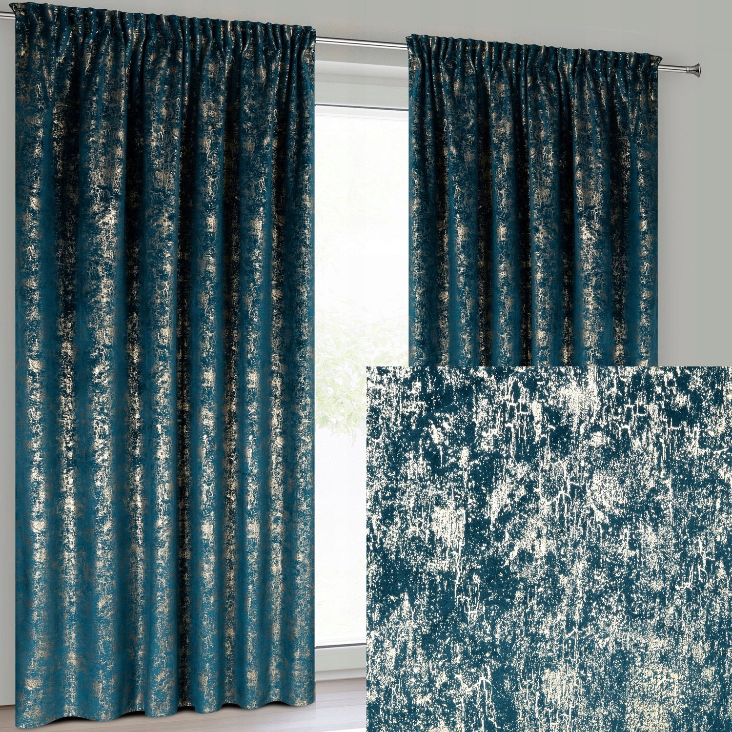 Moderne fluwelen gordijn 140x270 cm marineblauw met subtiele print