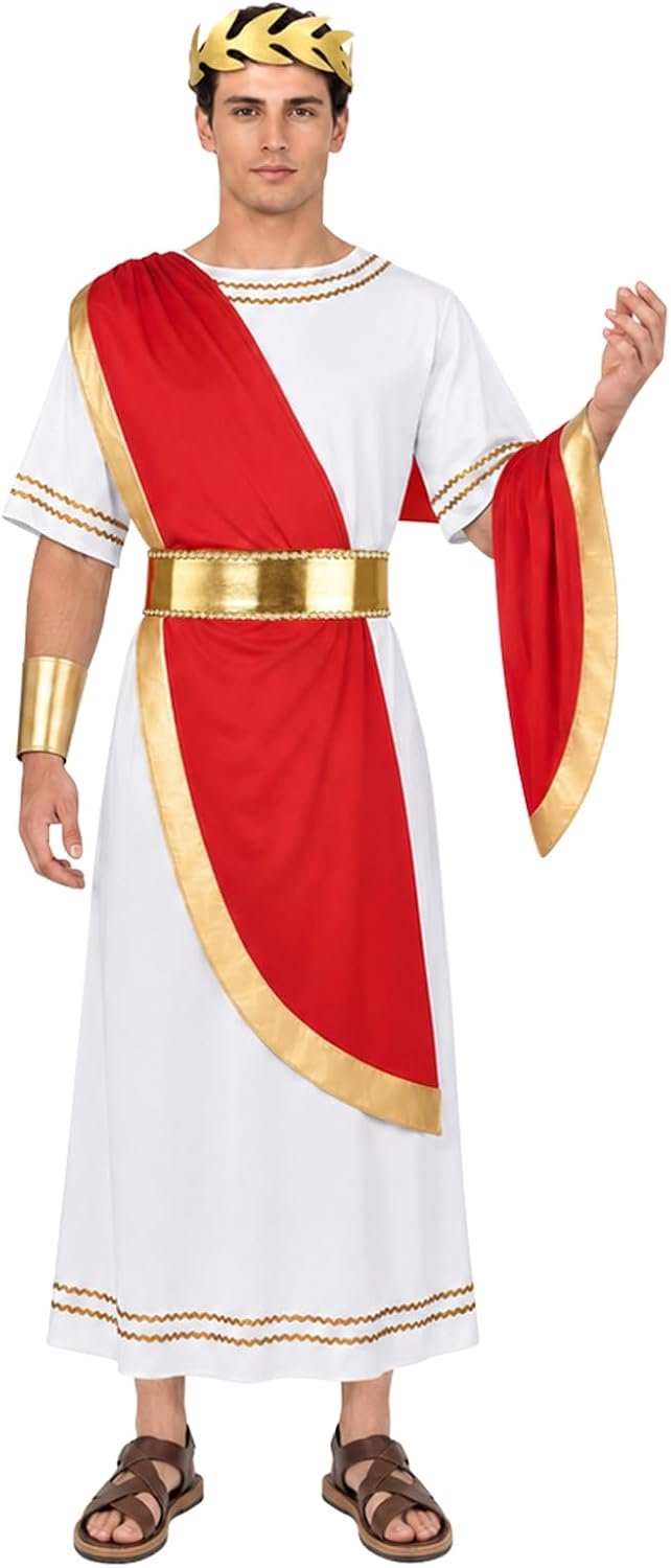 Grieks Kostuum Mannen Romeinse Toga Gewaad Oude Romeinse Keizer Outfit voor Halloween Wereld Boek Dag