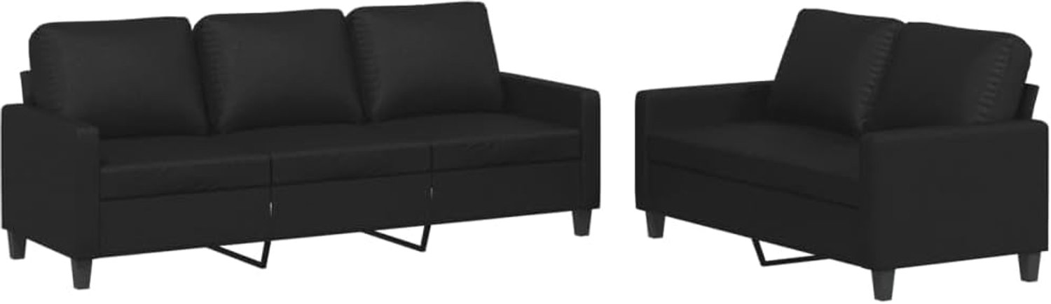 Slaapbank Kantoor Sofa 2-delig Sofa Set met Kussen Zwart Kunstleer voor Woonkamer, Slaapkamer Kantoor