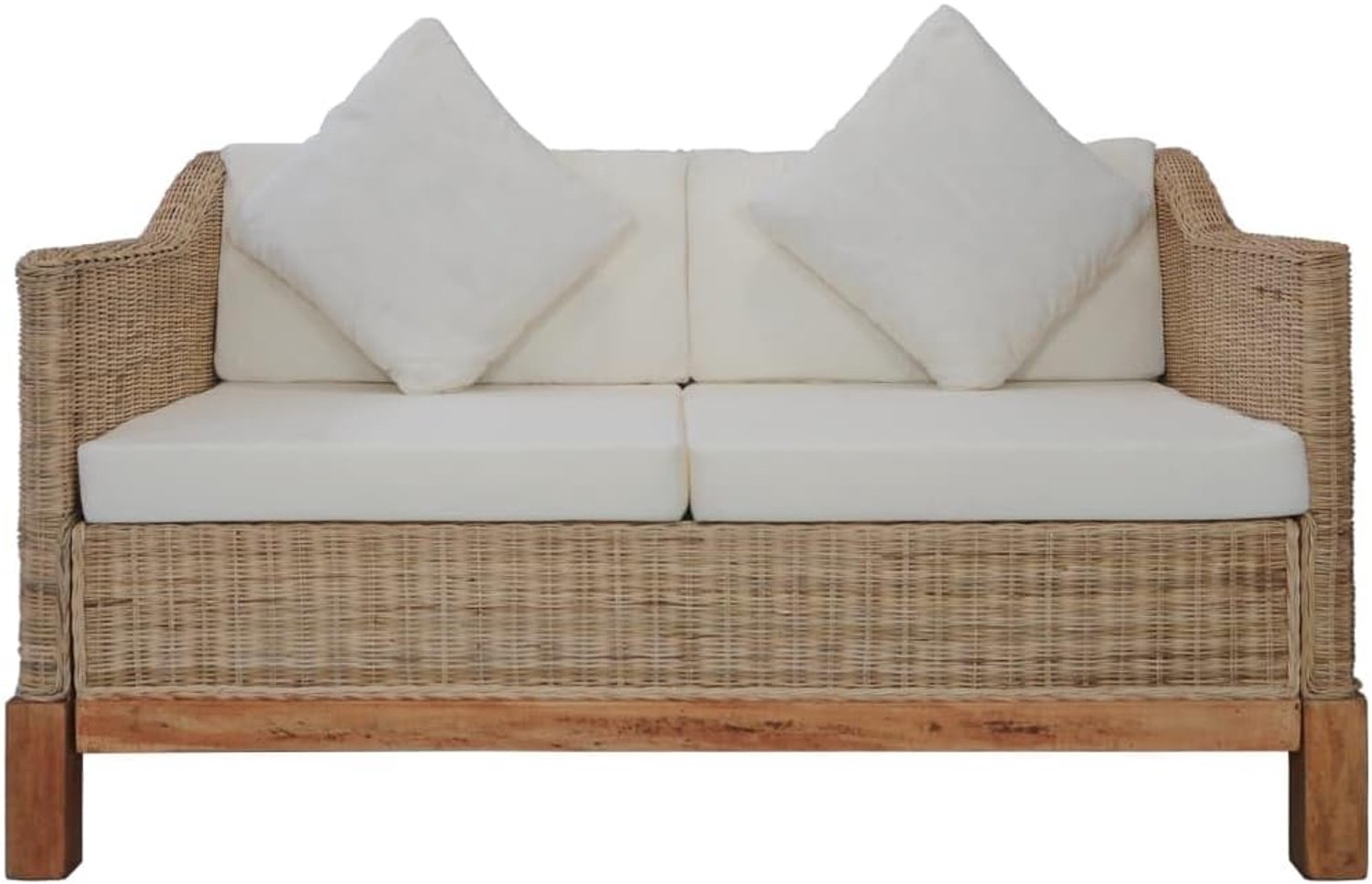 2-zits sofa met kussens, natuurlijke rotan, voor woonkamer, slaapkamer, logeerkamer