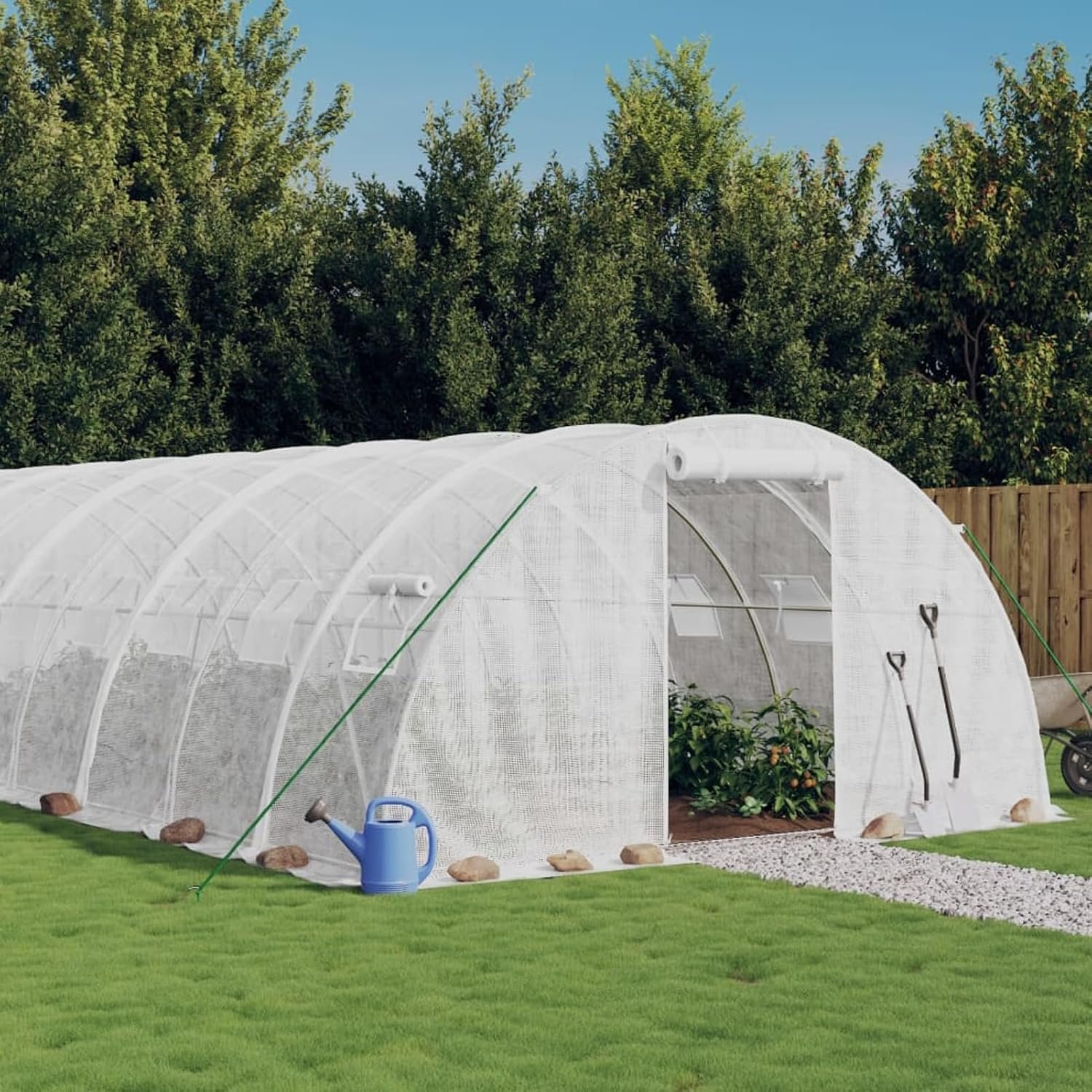 Broeikas met stalen frame, wit, 48 m², 12 x 4 x 2 m, broeikas voor de tuin, kas voor groenten, broeikas voor planten, broeikas voor de tuin (SPU:3188076)