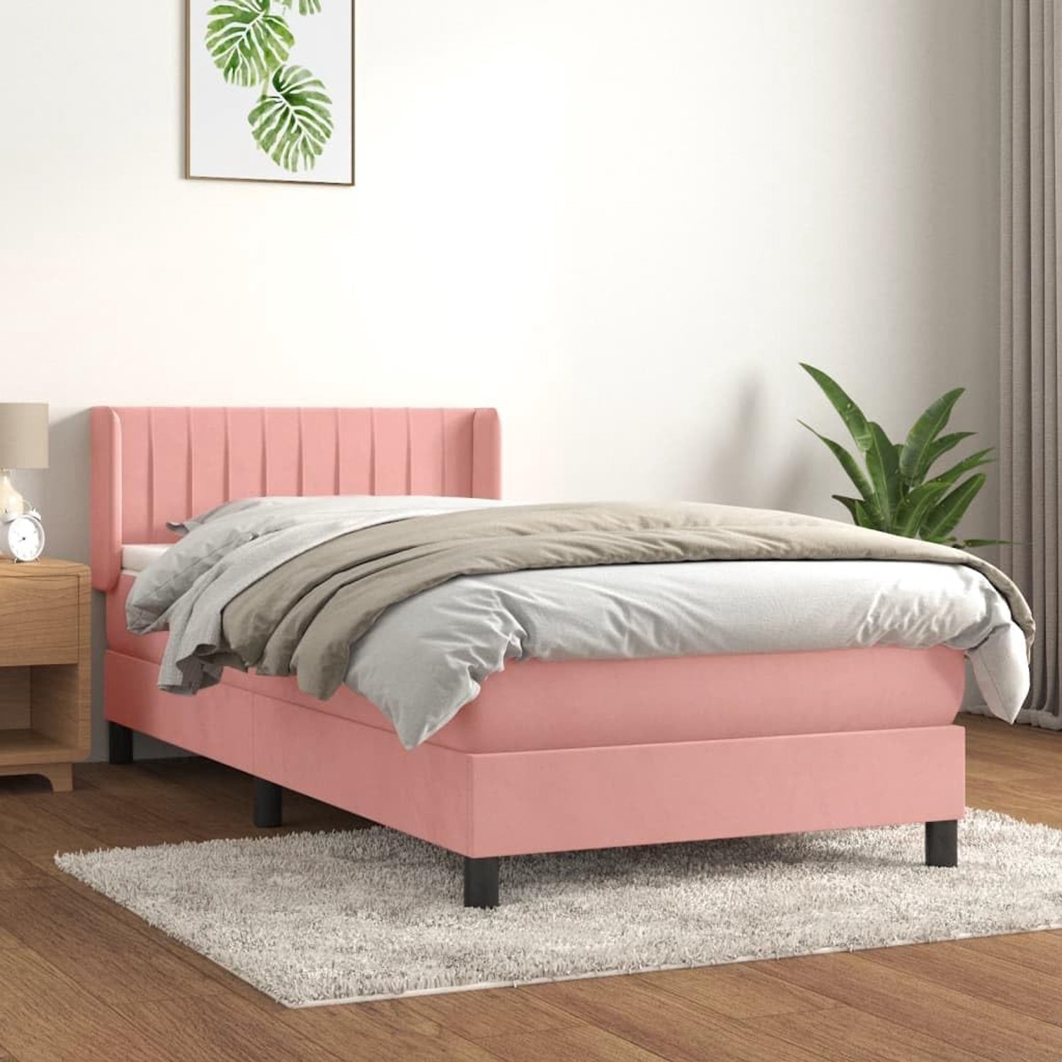 Boxspring met matras fluweel roze 90x190 cm verstelbaar hoofdbord pocketvering matras zachte stoffen hoes voor een rustgevende slaap