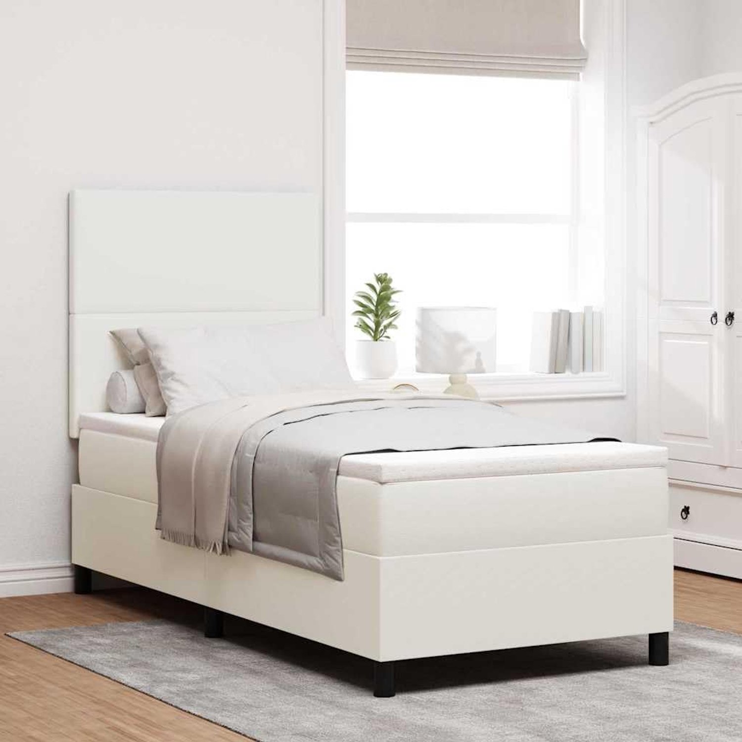 Katoenen boxspringbed Crème 100 x 200 cm