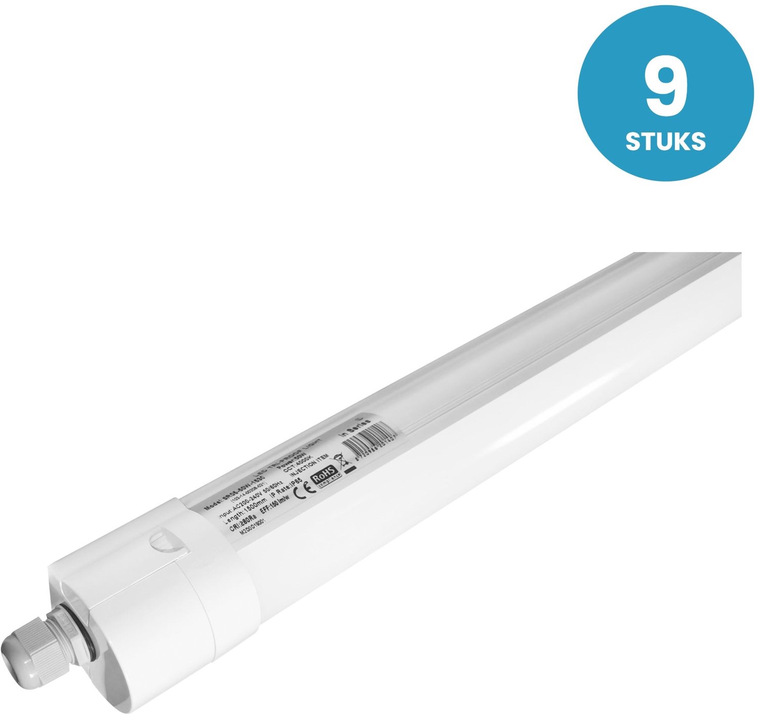 LED Tri-proof Armatuur 1500mm 7400lm 26W-50W - Warmwit 3000K - IP65 IK08 - 9 stuks - 230V