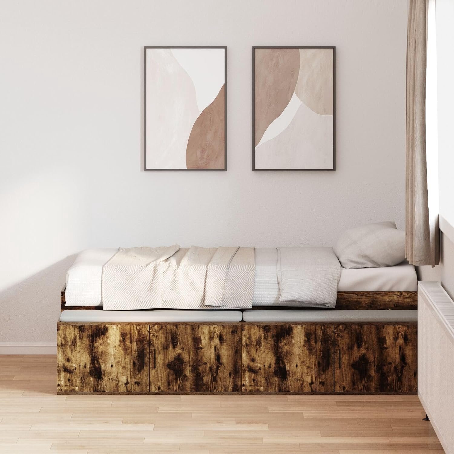 Zitplaatsen: Banken, Stoelen, Banken, Krukken, Ottomanen & Onderdelen,Opslag Bed Frame Gerookt Eiken 100x200 cm