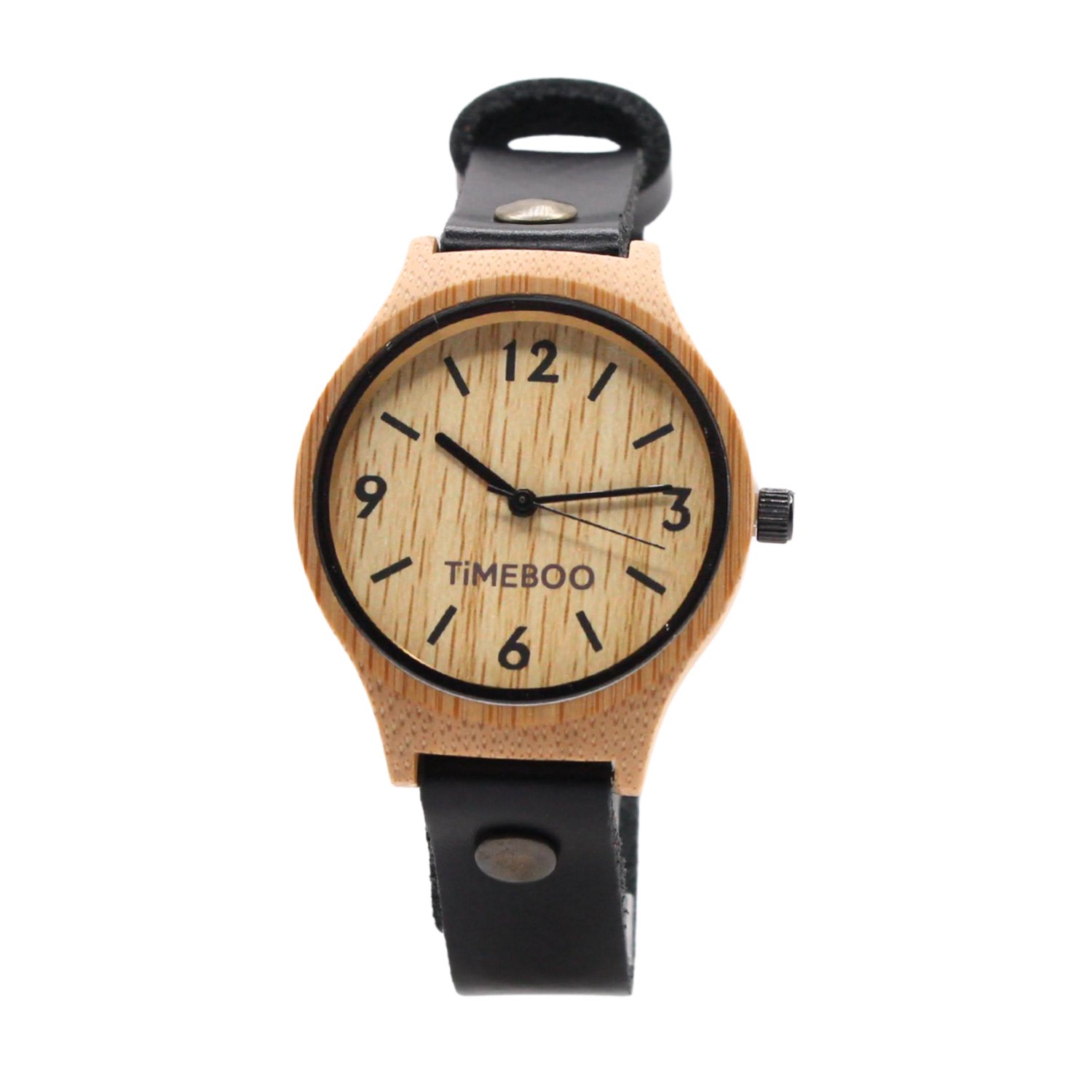 Timeboo horloge Twist | Bamboe houten horloge | dames - leer - Black - met cijfers