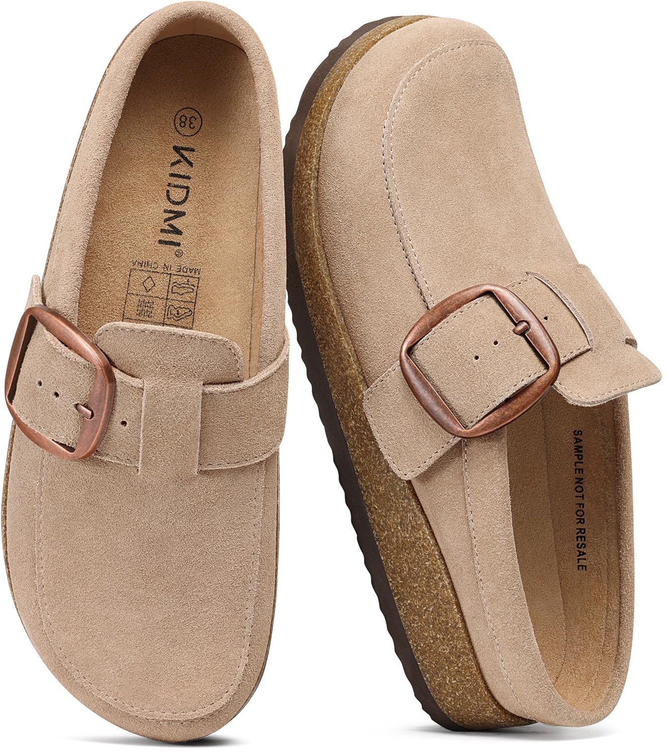 Homaxy - Unisex clogs – Suède – Comfort slippers – Houten clogs - Abrikoos - 39 - Geschikt voor een voetlengte van 24.4cm
