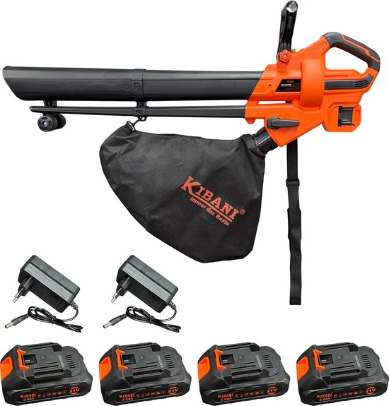 Kibani Accu Bladblazer en Zuiger - Incl. 4x21V Accu's – 3-in-1 Bladeren Zuigen, Blazen en Shredden – 15:1 Shredder – 35L Verzamelzak – Oplaadbare Accu’s – Tuinblazer – Lithium Accu – Lichtgewicht en Krachtig