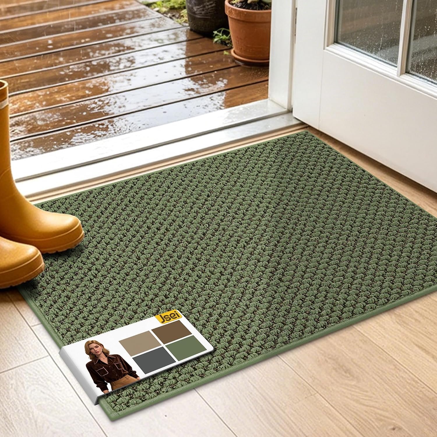 Famanu Deurmat Binnen 50 x 80 cm - Houdt vuil buiten en zorgt voor een schone entree - Antislip en wasbaar - Groen Antraciet