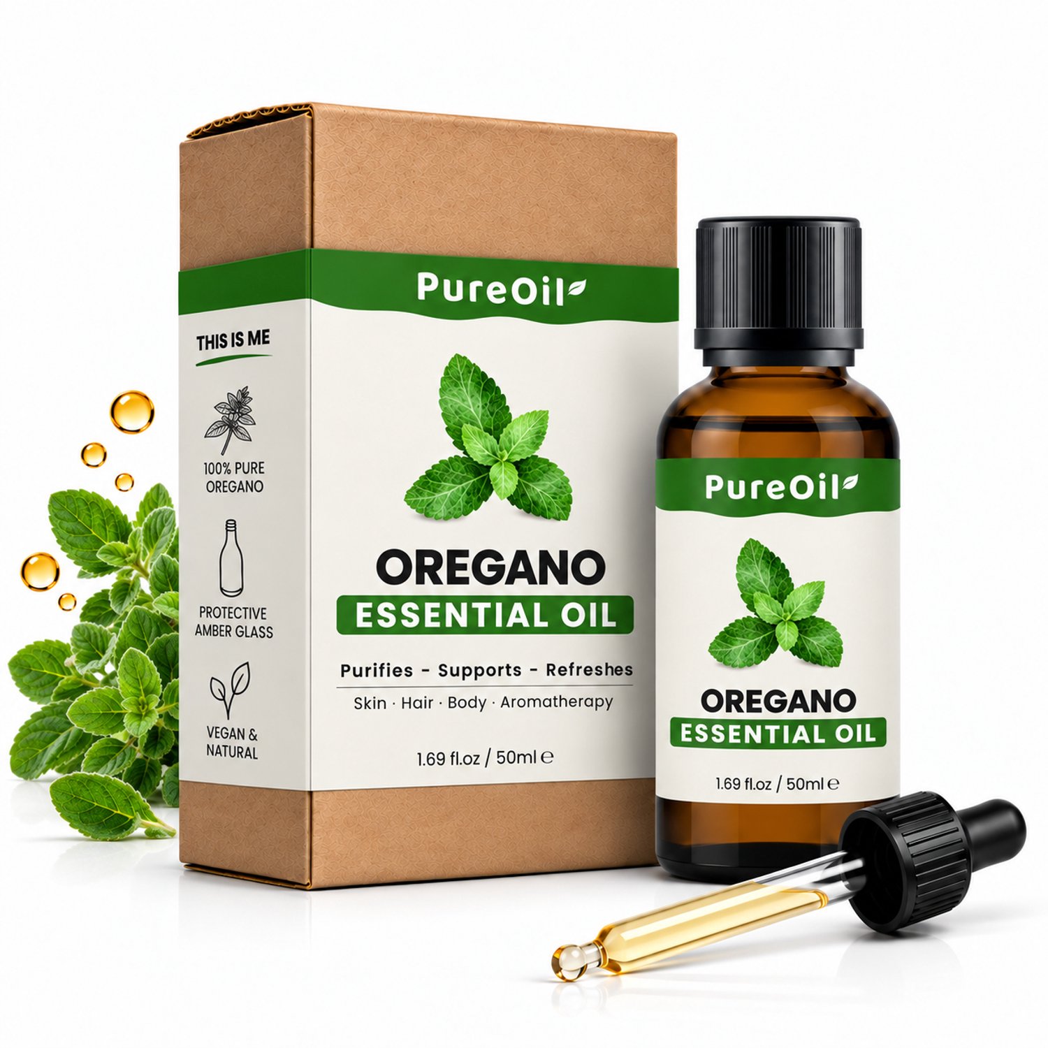 PureOil – Oregano Etherische Olie – 50ml – 100% Puur, Natuurlijk & Vegan – Voor Haar | Huid | Gezicht | Scalp | Diffuser | Aromatherapie - Incl. Ebook