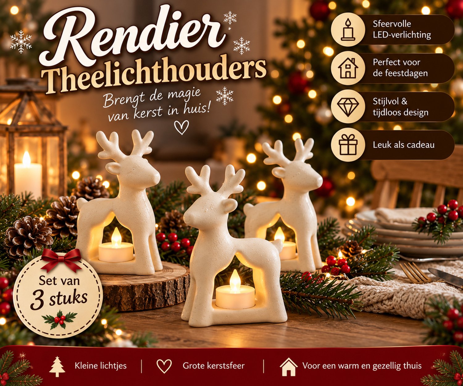 Jay´s 3d shop Rendier Theelichthouders wit