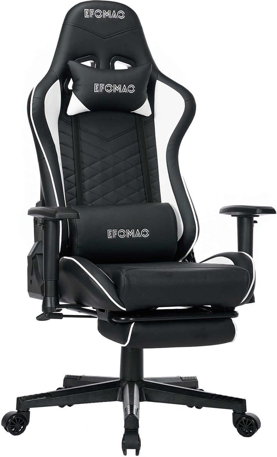 ZynoCore Gaming Stoel – Ergonomische Gaming Chair – Inclusief Voetsteun, Nekkussen & Lendenkussen – 155° Verstelbaar – 7cm Armleuningen – PU Lederen Gamestoel – 150 kg – Zwart/Wit – Bureaustoel – Racekuipstoel