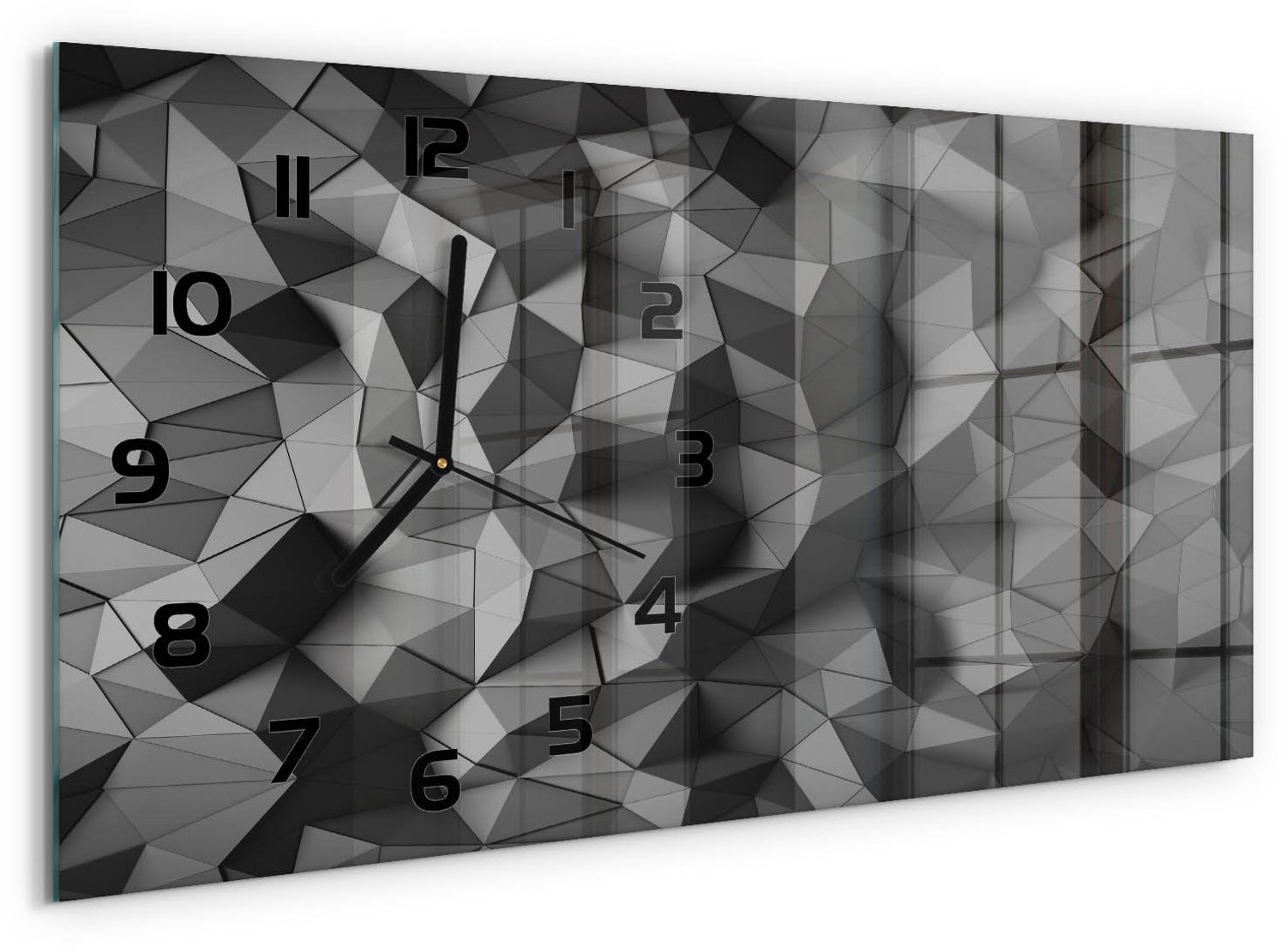 TULUP Wandklok - Abstracte 3D-achtergrond Gekleurde Glazen Klok - 60x30 cm - Grijs Glazen Klok Met Print - Zwarte handen - Rechthoekige Klok - Moderne Wandklok Glas - Wandklok Glas Decoratie