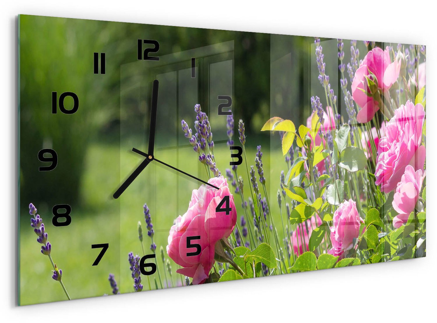 TULUP Wandklok - Doorn Gekleurde Glazen Klok - 60x30 cm - Roze Glazen Klok Met Print - Zwarte handen - Rechthoekige Klok - Moderne Wandklok Glas - Wandklok Glas Decoratie