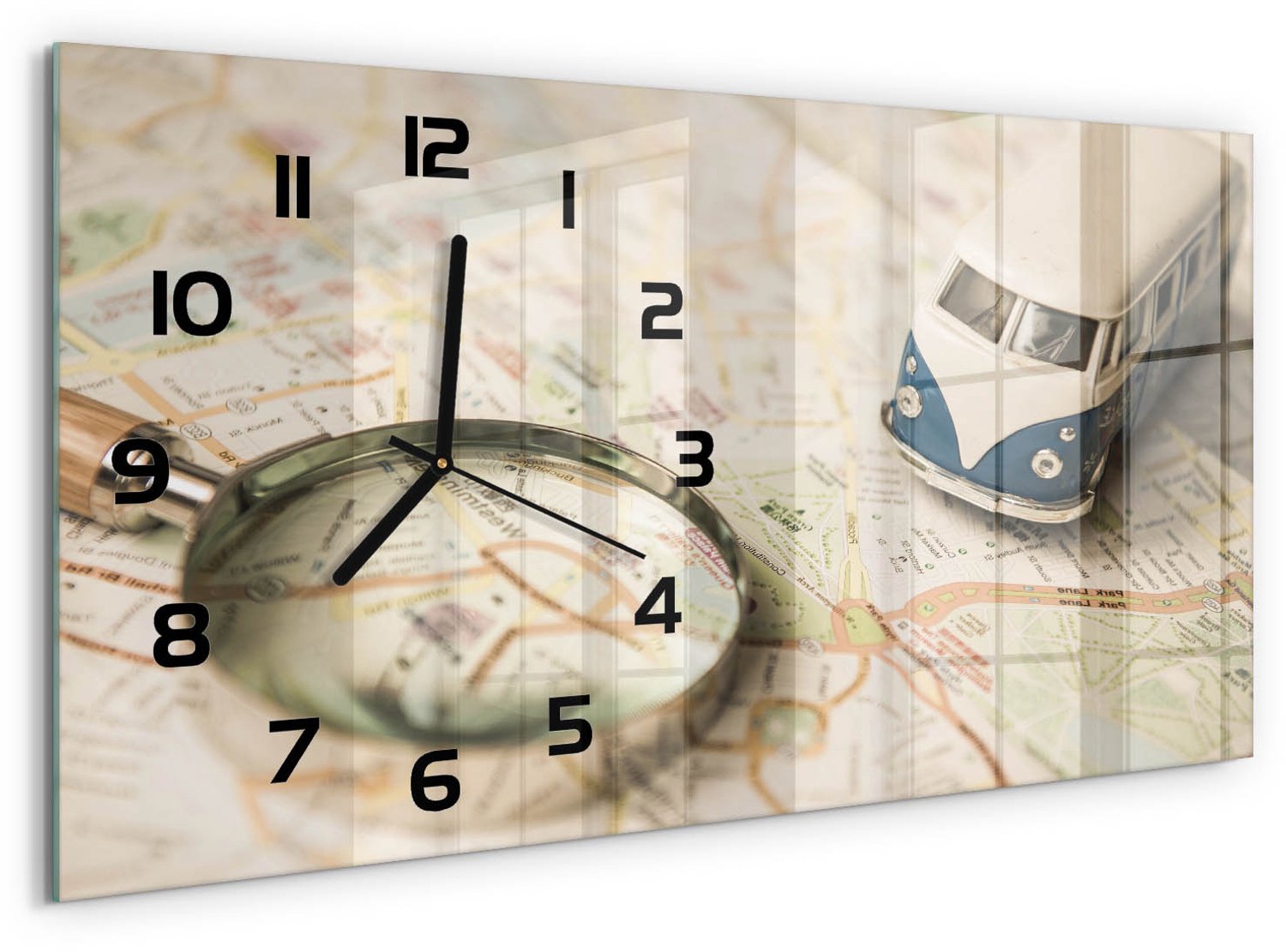 TULUP Wandklok - Symboliek van de reis Wandklok Glas Decoratie - 60x30 cm - Veelkleurig Gekleurde Glazen Klok - Zwarte handen - Rechthoekige Klok - Klok Glas Met Opdruk - Moderne Wandklok Glas