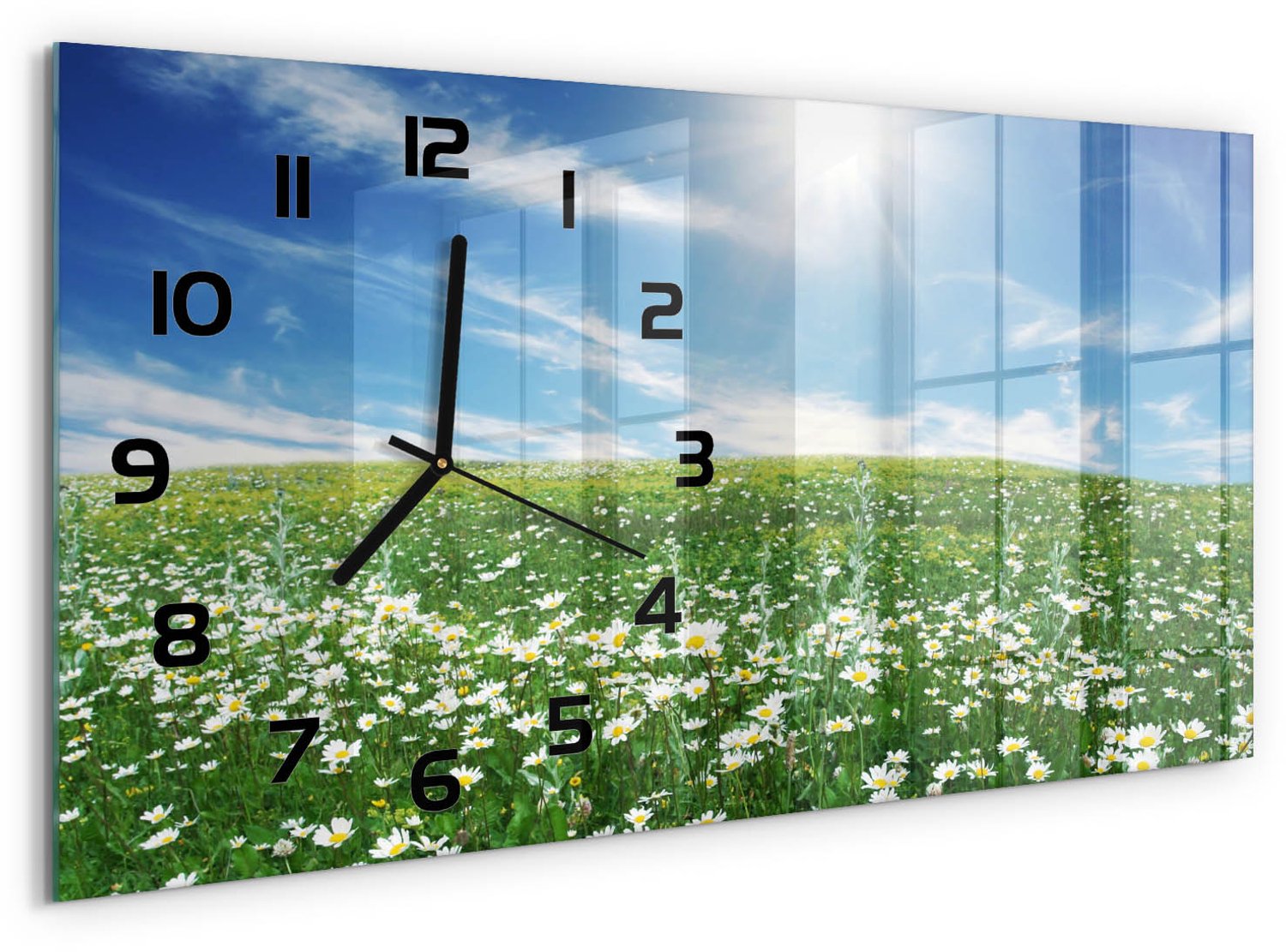 TULUP Wandklok - Wei Klok Glas Met Opdruk - 60x30 cm - Groente Moderne Wandklok Glas - Zwarte handen - Rechthoekige Klok - Decoratieve Glazen Klok - Glazen Wandklok Design