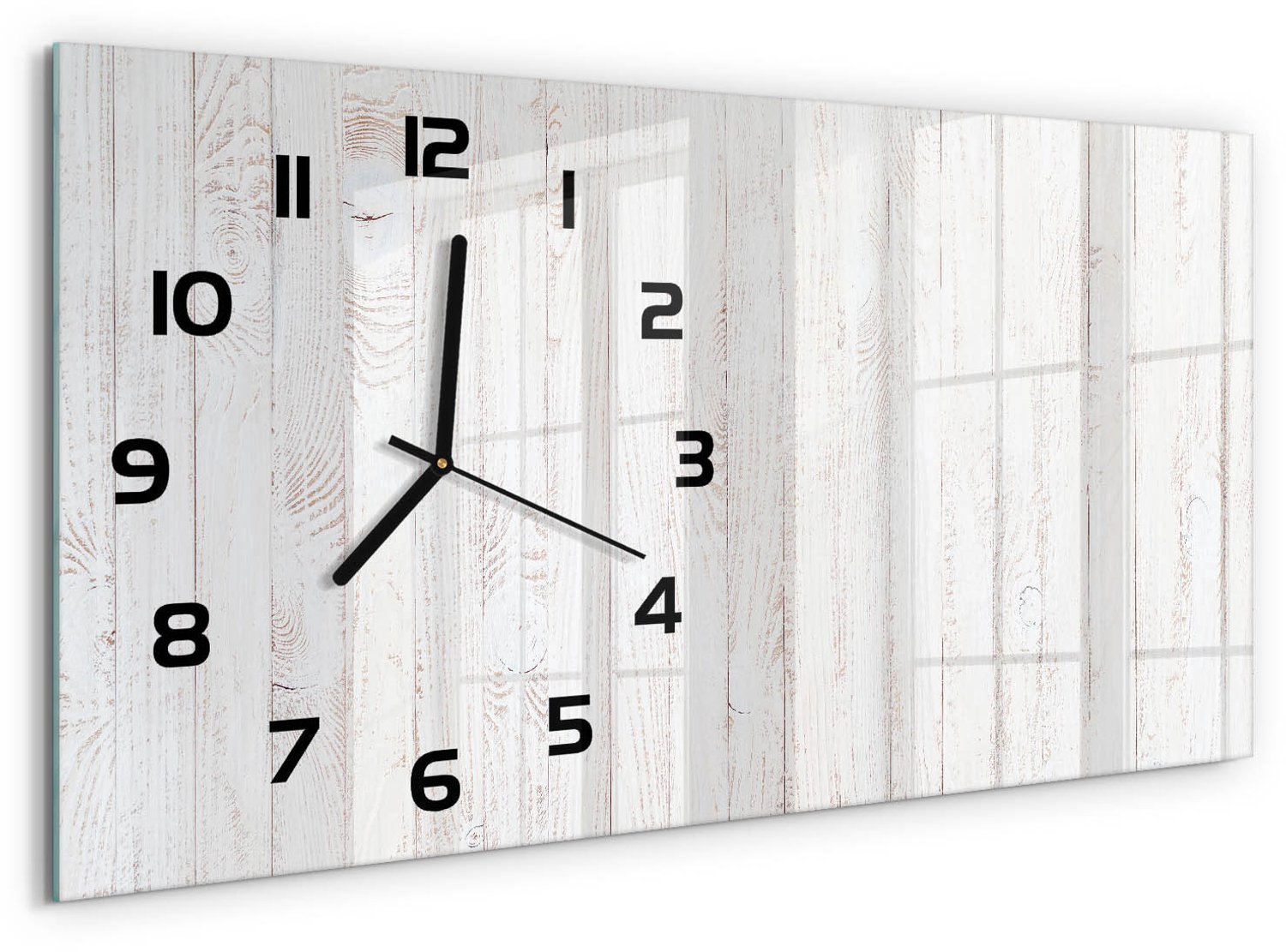 TULUP Wandklok - Houten achtergrond Glazen Klok Met Print - 60x30 cm - Wit Wandklok Glas Met Motief - Zwarte handen - Rechthoekige Klok - Wandklok Glas Decoratie - Gekleurde Glazen Klok