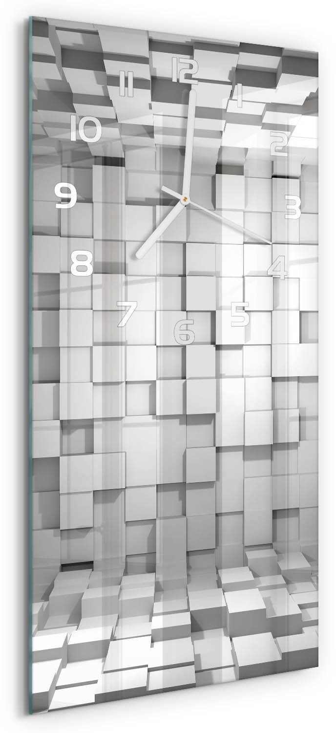 Tulup Wandklok - Dobbelstenen Moderne Wandklok Glas - 30x60 cm - Grijs Wandklok Glas Decoratie - Witte handen - Rechthoekige Klok - Glazen Wandklok Design - Klok Glas Met Opdruk