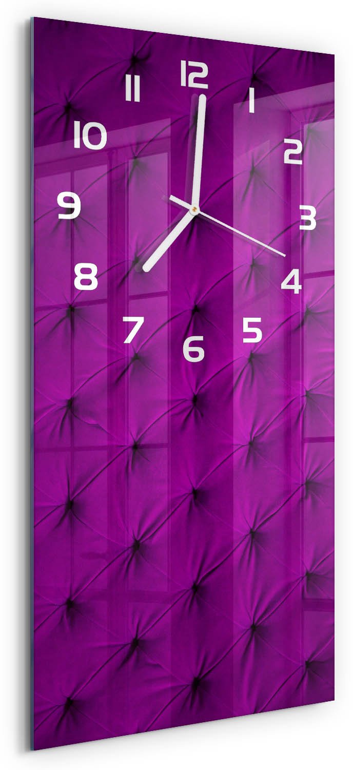 Tulup Wandklok - Fluwelen muur Moderne Wandklok Glas - 30x60 cm - Roze Wandklok Glas Decoratie - Witte handen - Rechthoekige Klok - Glazen Wandklok Design - Klok Glas Met Opdruk