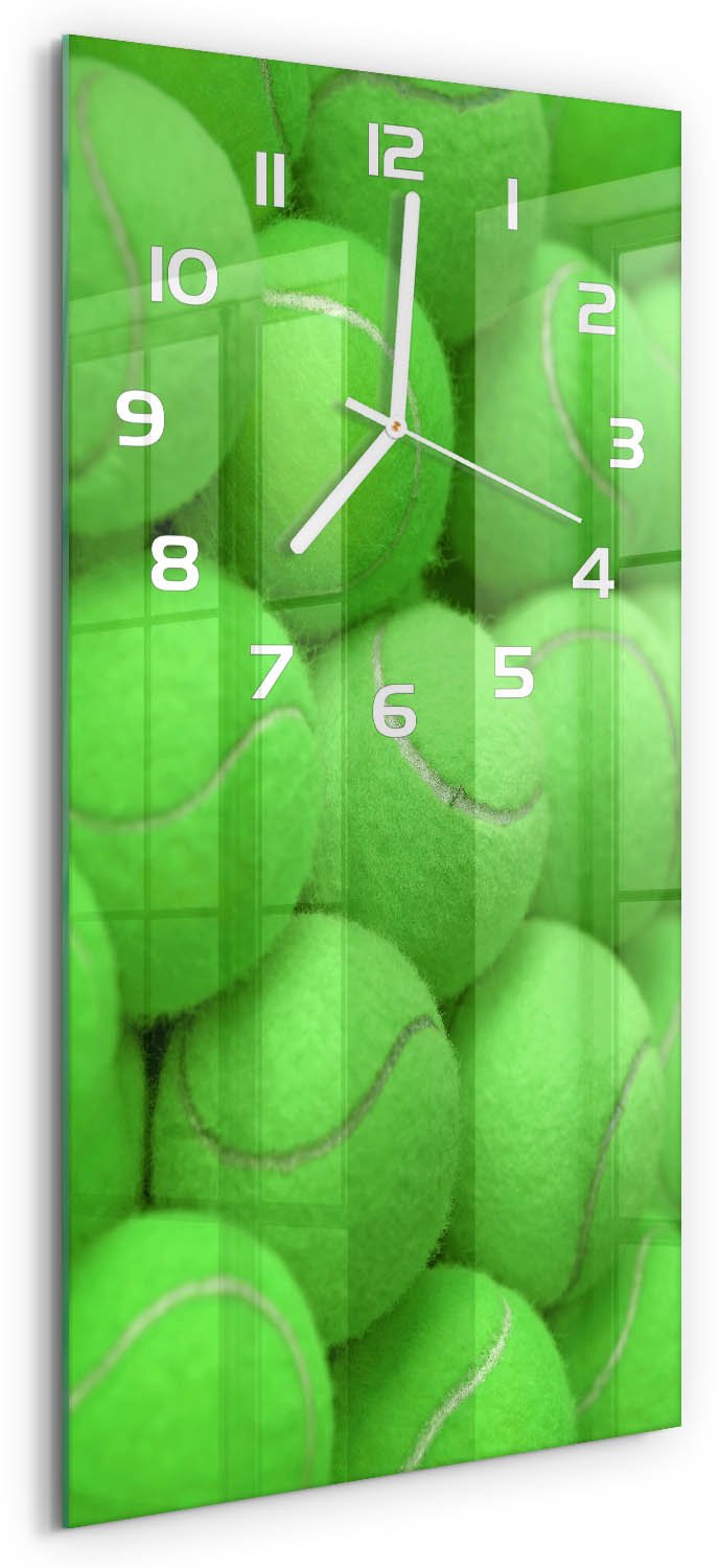 Tulup Wandklok - Tennisballen Gekleurde Glazen Klok - 30x60 cm - Groente Glazen Klok Met Print - Witte handen - Rechthoekige Klok - Moderne Wandklok Glas - Wandklok Glas Decoratie