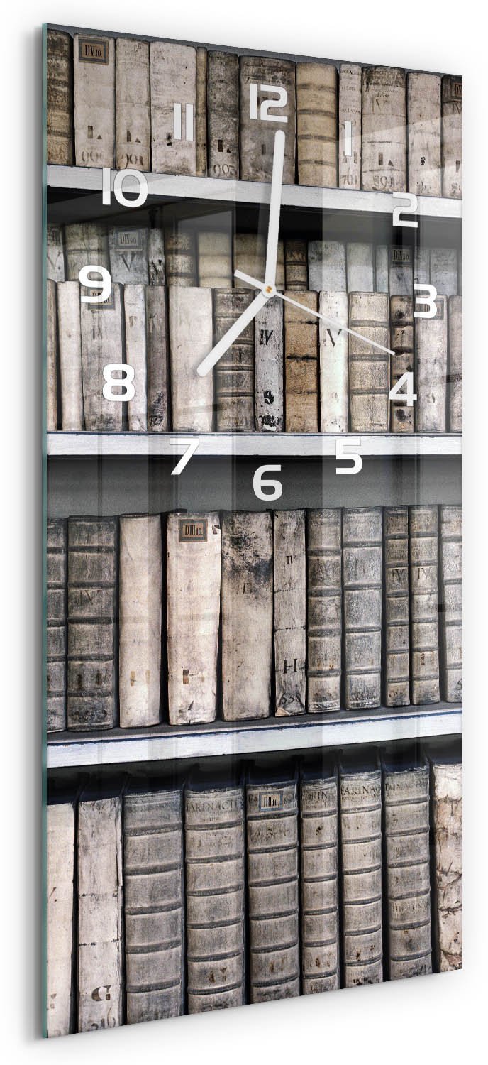 Tulup Wandklok - Boekenplank Moderne Wandklok Glas - 30x60 cm - Beige Wandklok Glas Decoratie - Witte handen - Rechthoekige Klok - Glazen Wandklok Design - Klok Glas Met Opdruk