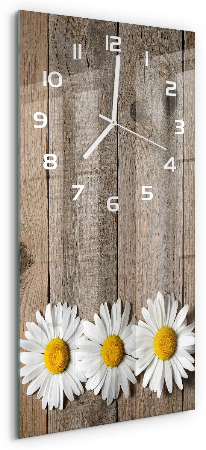 Tulup Wandklok - Madeliefjeshout Klok Glas Met Opdruk - 30x60 cm - Bruin Moderne Wandklok Glas - Witte handen - Rechthoekige Klok - Decoratieve Glazen Klok - Glazen Wandklok Design